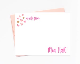 Personalized Stationary Set for Valentines Day, Thank You Cards with Heart Stationery for Girl, Personalized Gift Set, School Note Card