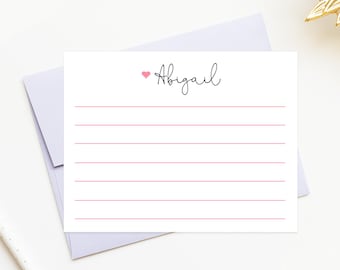 Personalized Stationery for Girls, Line Stationery with Heart, Thank you Letters for Kids Notecards, A2 Flat Card Stationary for Children