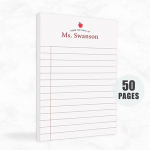 Personalized Lined Notepad with Apple, Custom Stationery Teacher Gift, Back to School Writing Pad, Note From Teacher Stationery Set Under 25