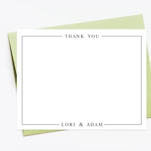 Modern Bordered Personalized Stationery Note Cards, Thank You Border Stationery, Thank you Flat Cards, Simple Personalized Gift for Family