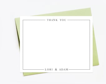 Modern Bordered Personalized Stationery Note Cards, Thank You Border Stationery, Thank you Flat Cards, Simple Personalized Gift for Family