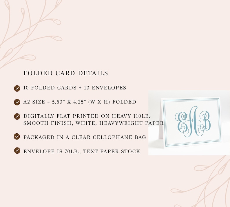 Monogram Stationary And Envelopes, Personalized Folded Thank You Stationery Card, Folded Stationery Notes, Set of 10 Thank you Gift Set afbeelding 6