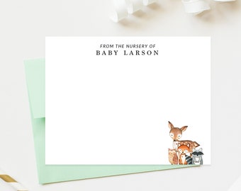 Personalized Woodland Stationery Set, Deer Fox Raccoon Custom Stationary,  Stationery for Kids, Stationary for New Mom Baby Gift Card