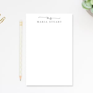 Monogram Script Personalized Notepad Gift for Writers, Simple and Elegant Notepad, Customized Notepad Stationery Under 25