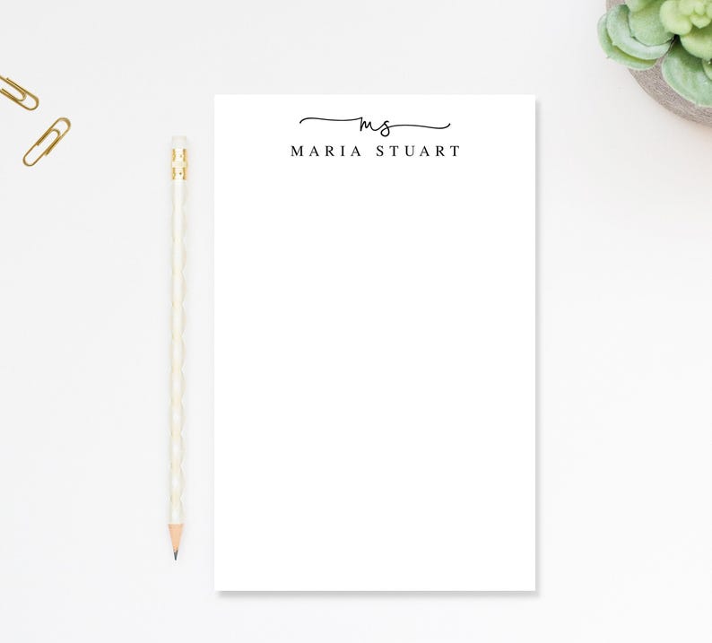 Monogram Script Personalized Notepad Gift for Writers, Simple and ...