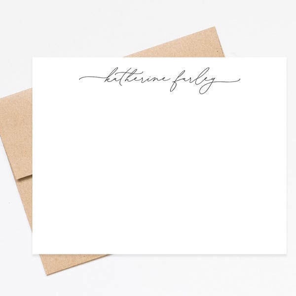 Personalized Handwritten Style Stationary, Custom Script Notecards with Envelopes, Personalized cards Flat Note Cards for Letter Writing
