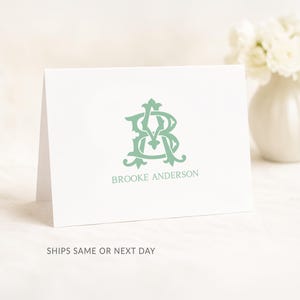 Personalized Monogram Folded Greeting Cards Set, Customized Duogram Monogrammed Stationary for Hand Written Thank You Notes Pack of 10