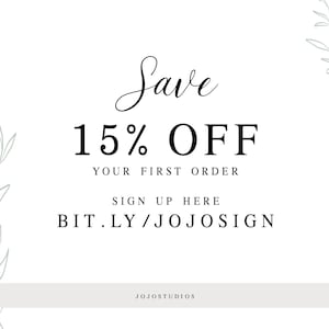 a promotional message for a 15% discount on the first order of a product, along with instructions to sign up for the product.