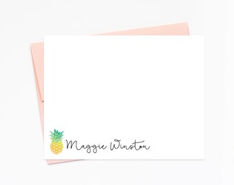 Pineapple Scripted Personalized Stationery Note cards, Modern Family Stationery Card Set, Stationery Personalized, Custom Stationery Set