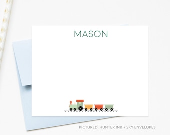Boys Personalized Stationery Set with Trains, Boys Thank You Cards, Boys Stationary, Children Stationery for Kids, Custom Birthday Gift Boy