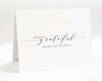 Personalized Beyond Grateful Folded Thank You So Much, 10 Folded Script Thankful Cards with Envelopes, Simple Notecard Blank Inside for Note