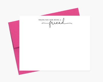 Friendship Stationary Card Set, Thank You Cards for Friends, Choice of ink and Envelopes, Thank you Just because Stationery Note Cards