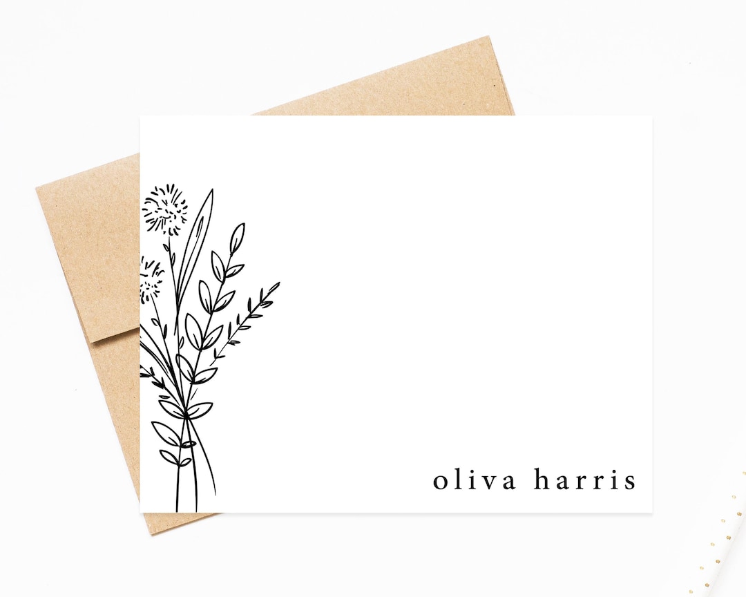 Personalized Minimalist Stationary Cards Gift Set for Her, Simple Flat ...