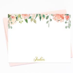 Peach Floral Personalized Stationery card set, Flat Notecards, Personalized Card Set Flat NoteCard and Envelope Set, Personalized Stationary