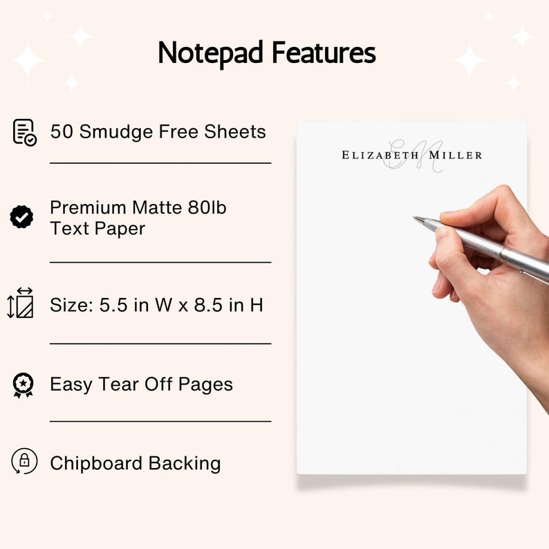Personalized Monogram Simple Notepad, Elegant Notepad for Letters, Personalized 2 Letter Notepad, Customized Notepad Stationery Under 25 image 7