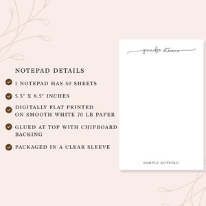 Stylish Notepad for Notes, To Do List Notepad Gift for Writers, Minimal and Elegant Notepad, Customized Notepad Stationery Under 25 image 4