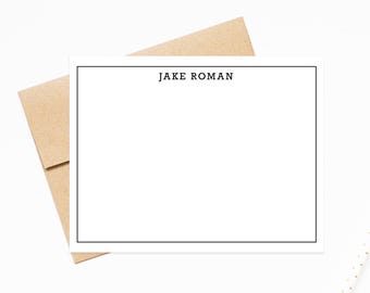 Single Border Modern Personalized Stationery Note Cards, Stationary Flat Cards with Envelopes