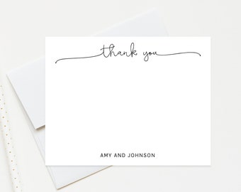 Personalized Thank You Stationery Note Cards with Envelopes, Romantic Script Note Gift Set, Thankful Family Letters Business Stationary