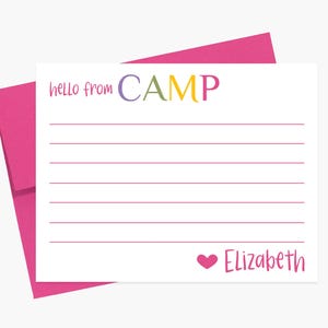 Personalized Camp Stationery Set For Girls, Custom Stationary with Lines, Cute Summer Notes, Personalized Gift for Girls, Summer Note Cards