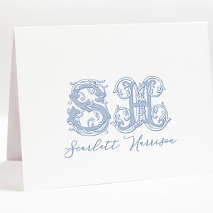 Elegant Script Monogram Folded Stationery Set, Customized Monogrammed ...