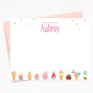Personalized Ice Cream Stationery for Girls, Ice Cream Birthday Stationary Card Set, A Note From Notecards, Childrens Stationery For Her