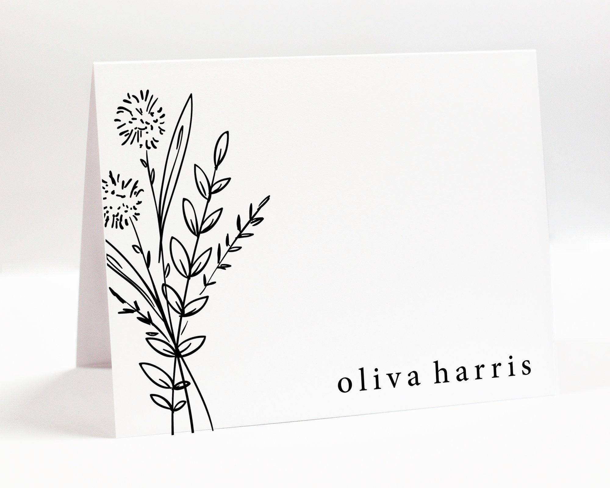 Personalized Folded Minimalist Stationary Cards Gift Set for Her, Simple Flat Notecard, Thank You Stationery Card Set Flat Note Envelope