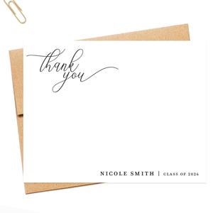 Custom Stationary Card for 2026 Grad, Personalized Thank You Notecards for Graduation Gift, Thank You Stationery Set with Envelopes and Note