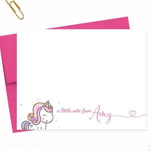Personalized Unicorn Stationery for Girls, Unicorn Birthday Stationary Card Set, A Little Note From Notecards, Childrens Stationery For Her