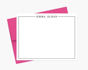 Bordered Modern Personalized Stationery Note Cards, Stationary For Women, Thank you Flat Cards, Personalized Notecards, Gift for Family