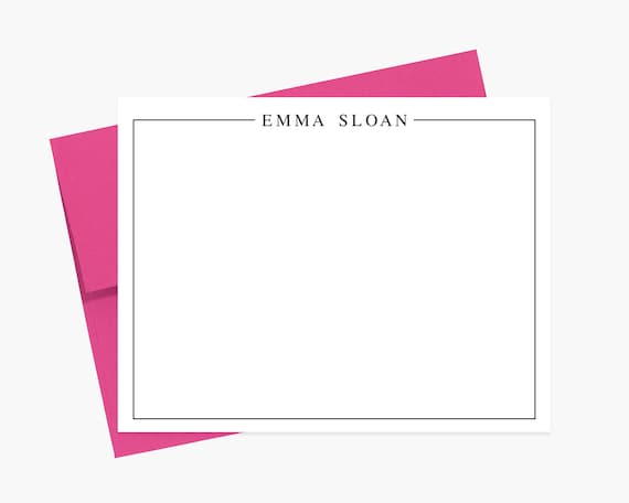 Bordered Modern Personalized Stationery Note Cards, Stationary For Women, Thank you Flat Cards, Personalized Notecards, Gift for Family