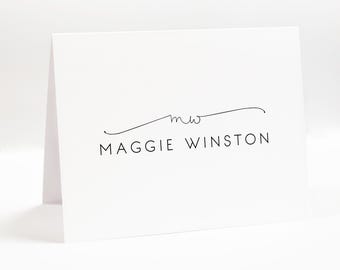 Personalized Folded Monogram Initials Stationery Set of 10, Stationary Notecards, Greeting Card with Custom Stationary, Folded Note Card