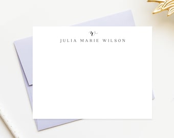 Personalized Stationary Cards with Monogram, Monogrammed Stationary Set with Envelope, Correspondence Thank You Stationery, Custom Flat Card