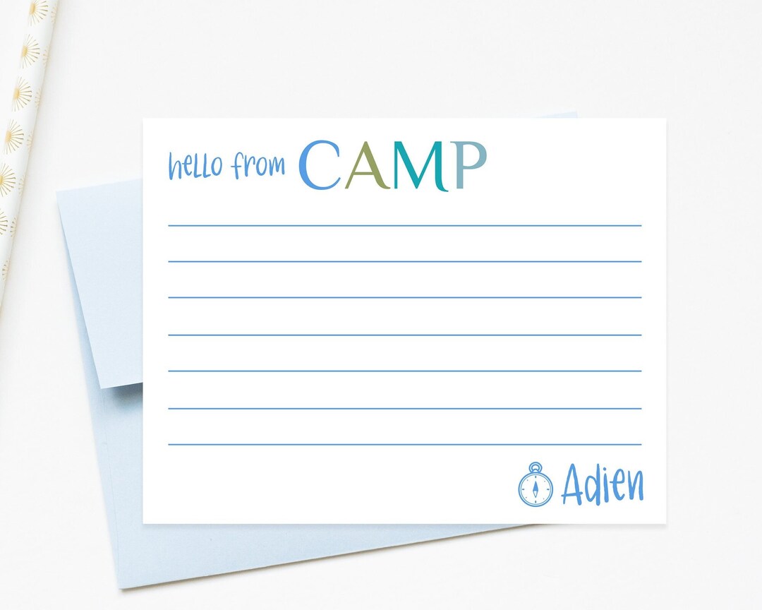 Personalized Camp Stationery Set for Boys, Custom Stationary With Lines