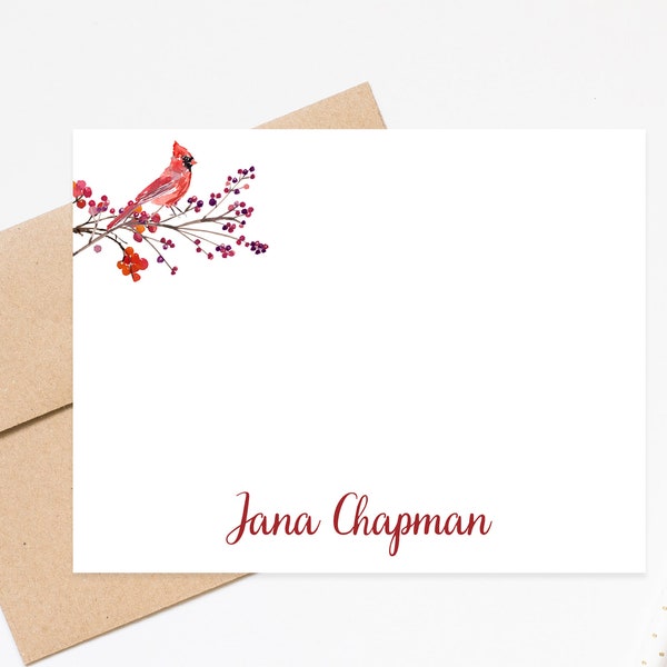 Personalized Stationery Note Card with Cardinal, Personalized Stationary Gift for Women, Rustic Stationary Notecards with Envelopes