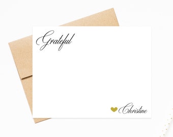 Personalized Thank You Cards, Personalized Grateful Thank You With Heart, Stationery with Envelopes, Modern Elegant Script Thank You Notes