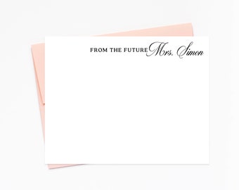 Bridal Stationery, Elegant Future Mrs. Personalized set, Future mrs card, Card and Envelope, Calligraphy Stationary for Women, Notecards