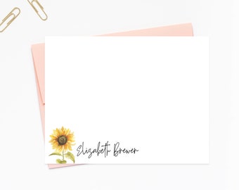 Personalized Sunflower Stationery Gift Set for Her, Sun Flower Note Cards, Sun Stationary Flat Cards with Envelopes, Personalized Stationary