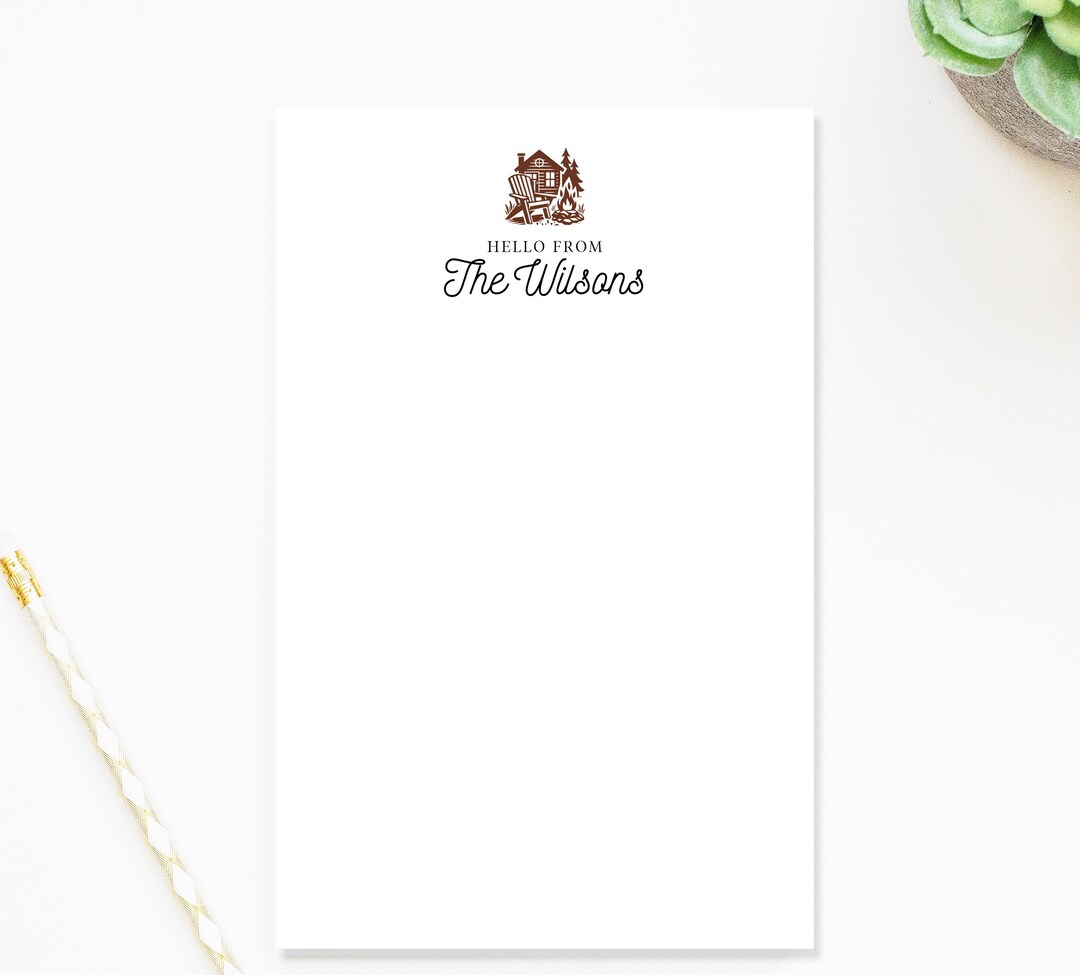 Personalized Family Stationery, Custom Notepad With Rustic Cabin Design ...