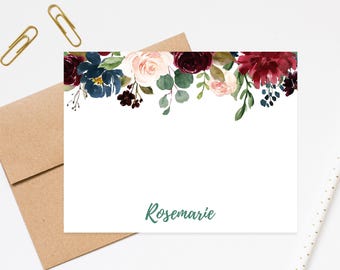 Personalized Stationary, Personalized Notecards Watercolor Stationery For Letters, Flat Personalized Note Cards With Envelopes