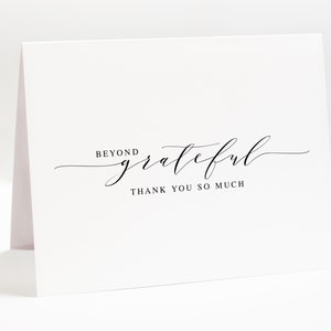Personalized Beyond Grateful Folded Thank You So Much, 10 Folded Script Thankful Cards with Envelopes, Simple Notecard Blank Inside for Note