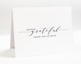 Personalized Beyond Grateful Folded Thank You So Much, 10 Folded Script Thankful Cards with Envelopes, Simple Notecard Blank Inside for Note