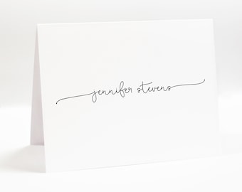Personalized Folded Stationery Set of 10, Script Stationary Notecards, Greeting Card with Custom Name, Family Stationary, Folded Note Card