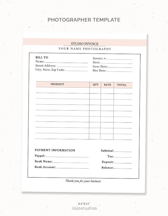 photography invoice template for photographers receipt invoice form printable order form instant download photography forms inv001 invoice for photographers