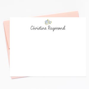 Personalized Hydrangea Stationery Cards for Women, Watercolor Floral Stationary Cards with Hydrangea Flower in Handwritten Script Font