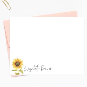 Personalized Sunflower Stationery Gift Set for Her, Sun Flower Note Cards, Sun Stationary Flat Cards with Envelopes, Personalized Stationary