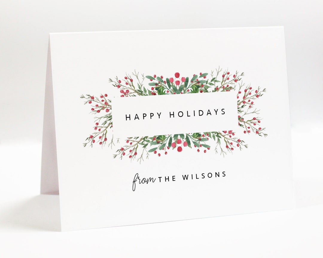 Personalized Happy Holidays Greeting Card Set, Custom Holiday