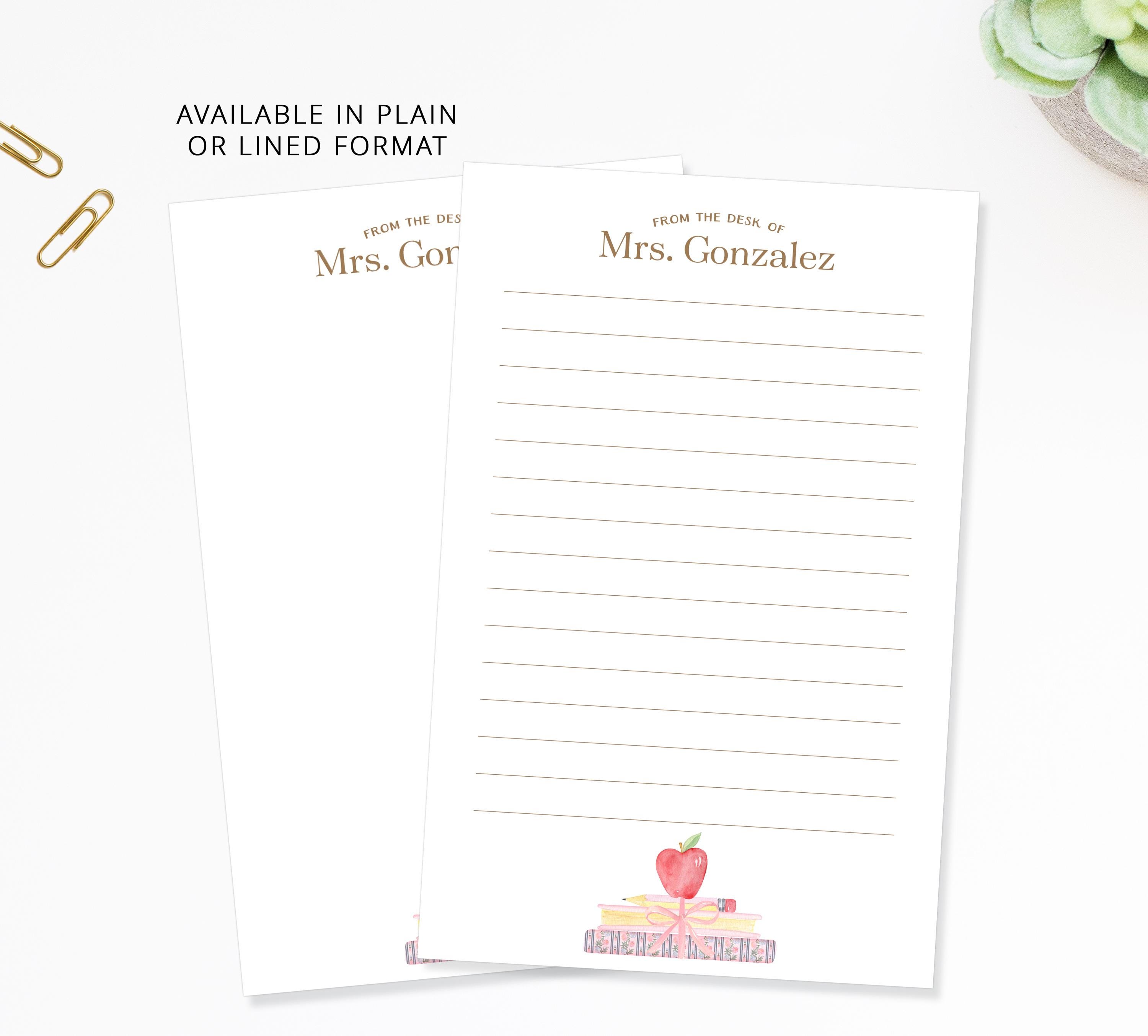 Personalized Notepad for Teachers, Cute Notepad With Books and Apple ...