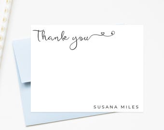 Personalized Thank You Card Wedding, Personalize Script Notecards with Envelopes, Bridal Shower Thank you Card, Custom Stationery Set