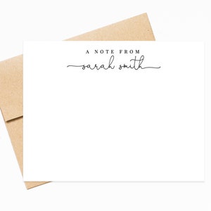 A Note From Script Personalized Stationery Cards set, Flat Notecards, Personalized Stationary Card Set Flat Note Cards and Envelopes