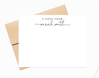 A Note From Script Personalized Stationery Cards set, Flat Notecards, Personalized Stationary Card Set Flat Note Cards and Envelopes